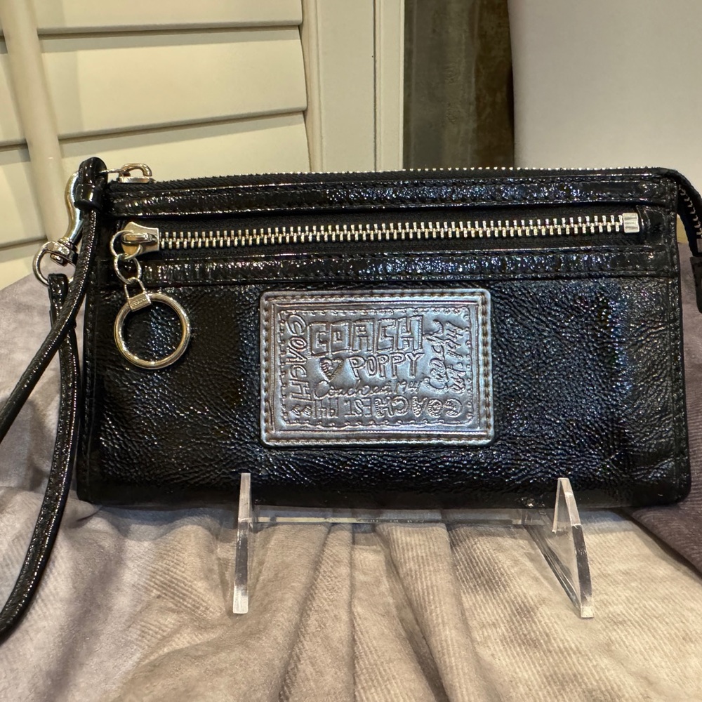 Coach Poppy Black Wristlet‎ with Silver Accents